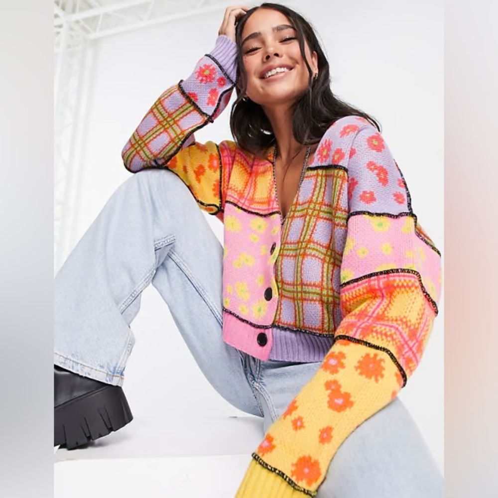 The Ragged Priest Oversized Daisy Patchwork Cardigan (M)